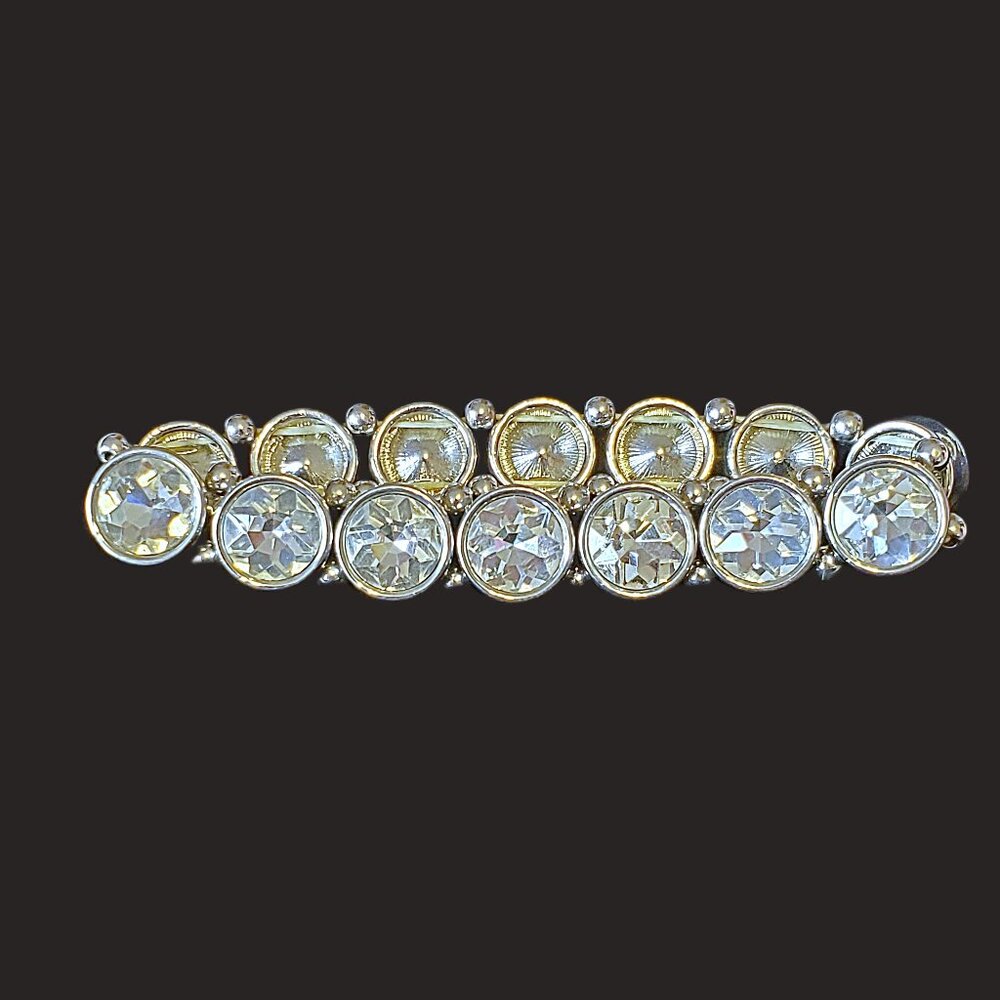 Vintage White Crystal Rhinestone Silver Stretch Bracelet Faux Diamonds Bling